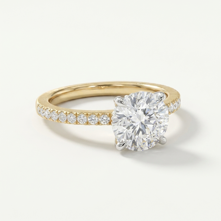 Round accented diamond engagement ring, detail view