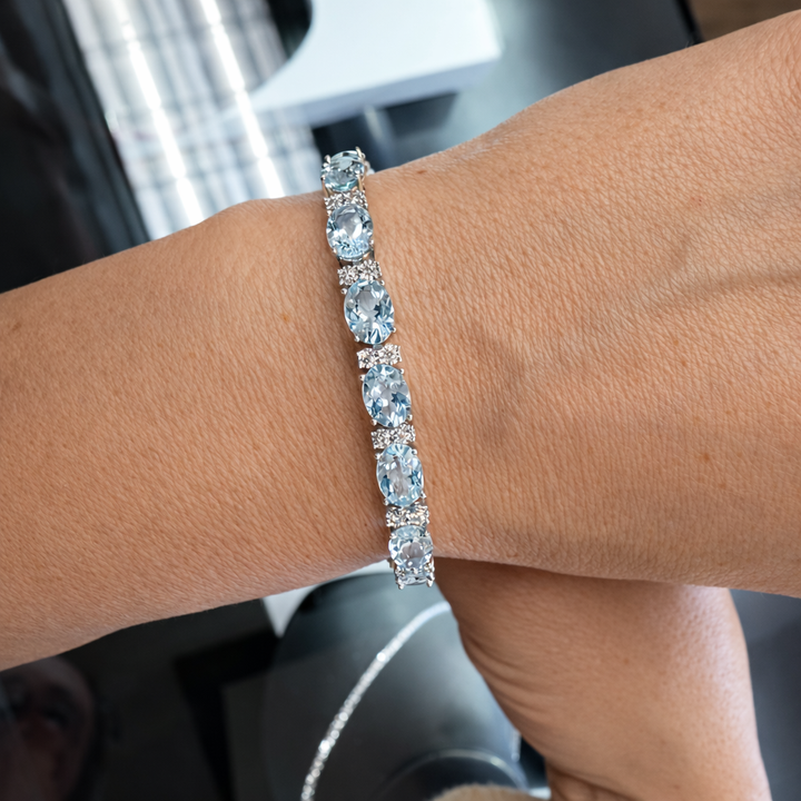 Aquamarine Oval & Round Diamond White Gold Bracelet