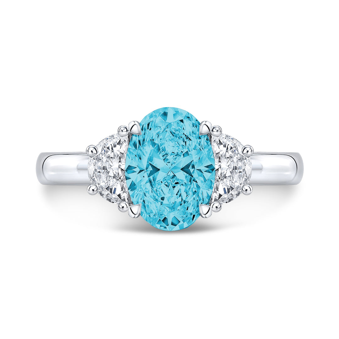 Blue Oval Diamond & Halfmoon Lab Grown Ring