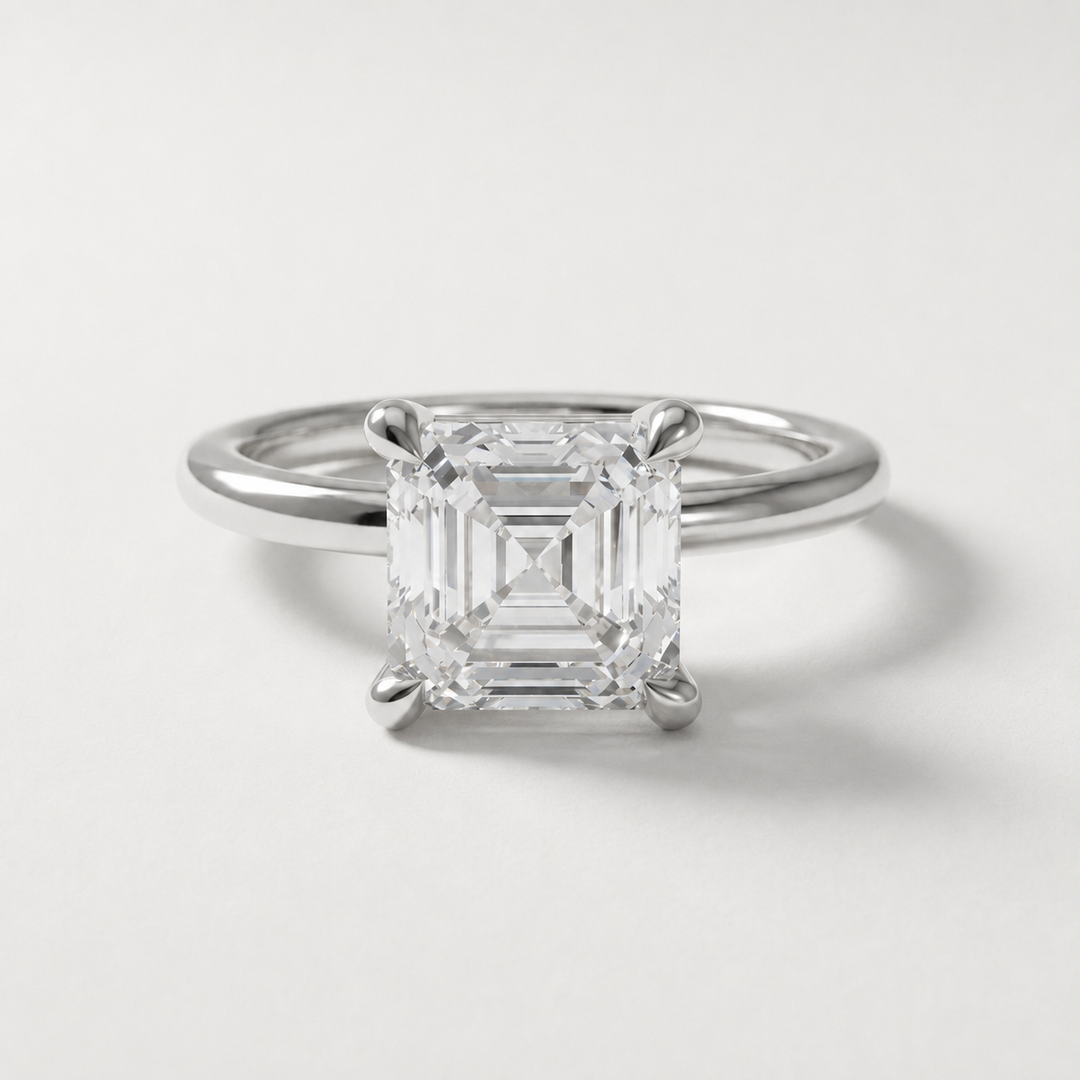 Asscher cut diamond solitaire engagement ring, alternate view