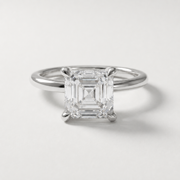 Asscher cut diamond solitaire engagement ring, alternate view