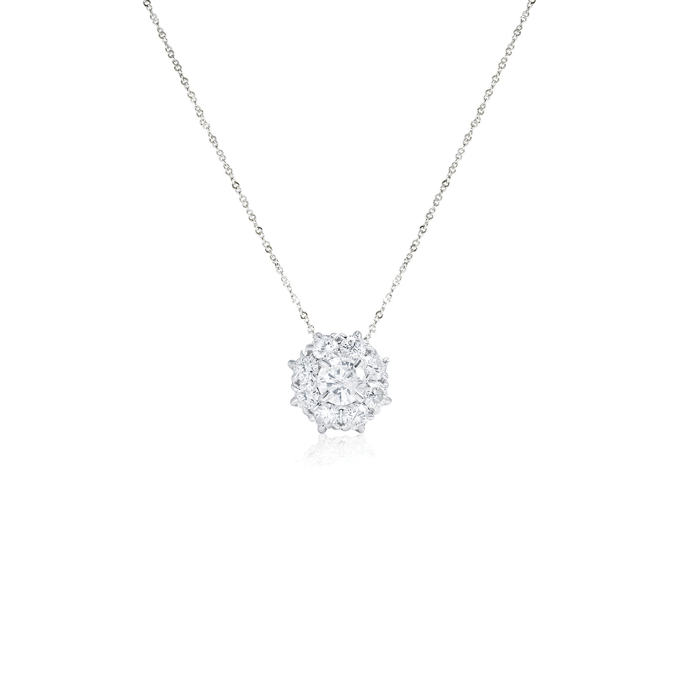 1.14ctw Diamond Cluster 14kt White Gold Necklace