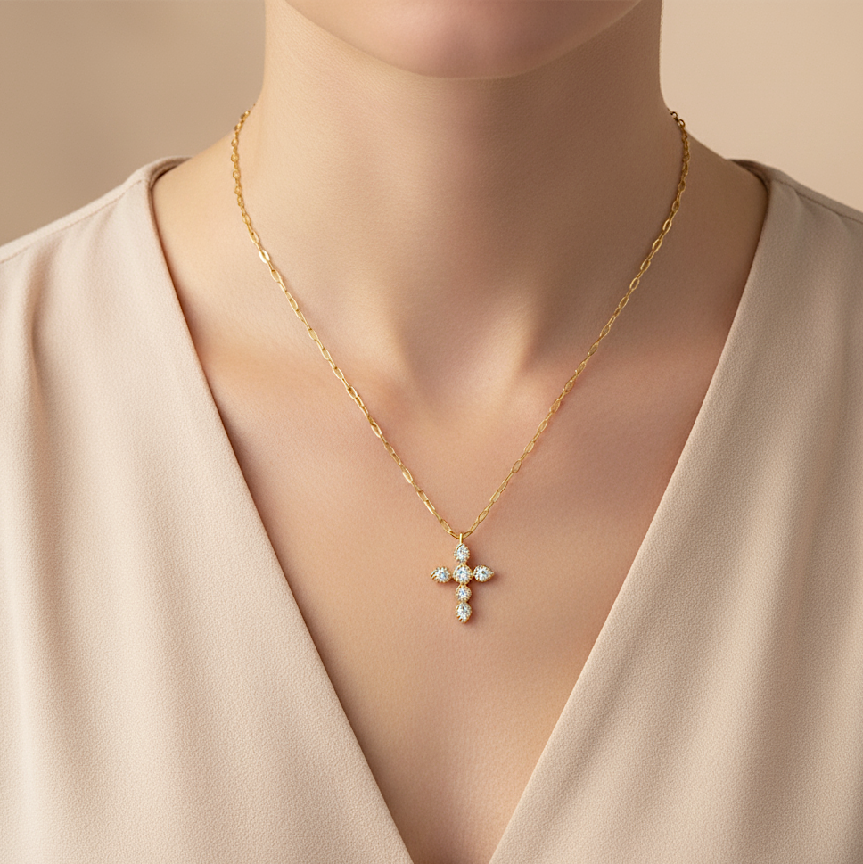 Diamond Bezel Cross Necklace