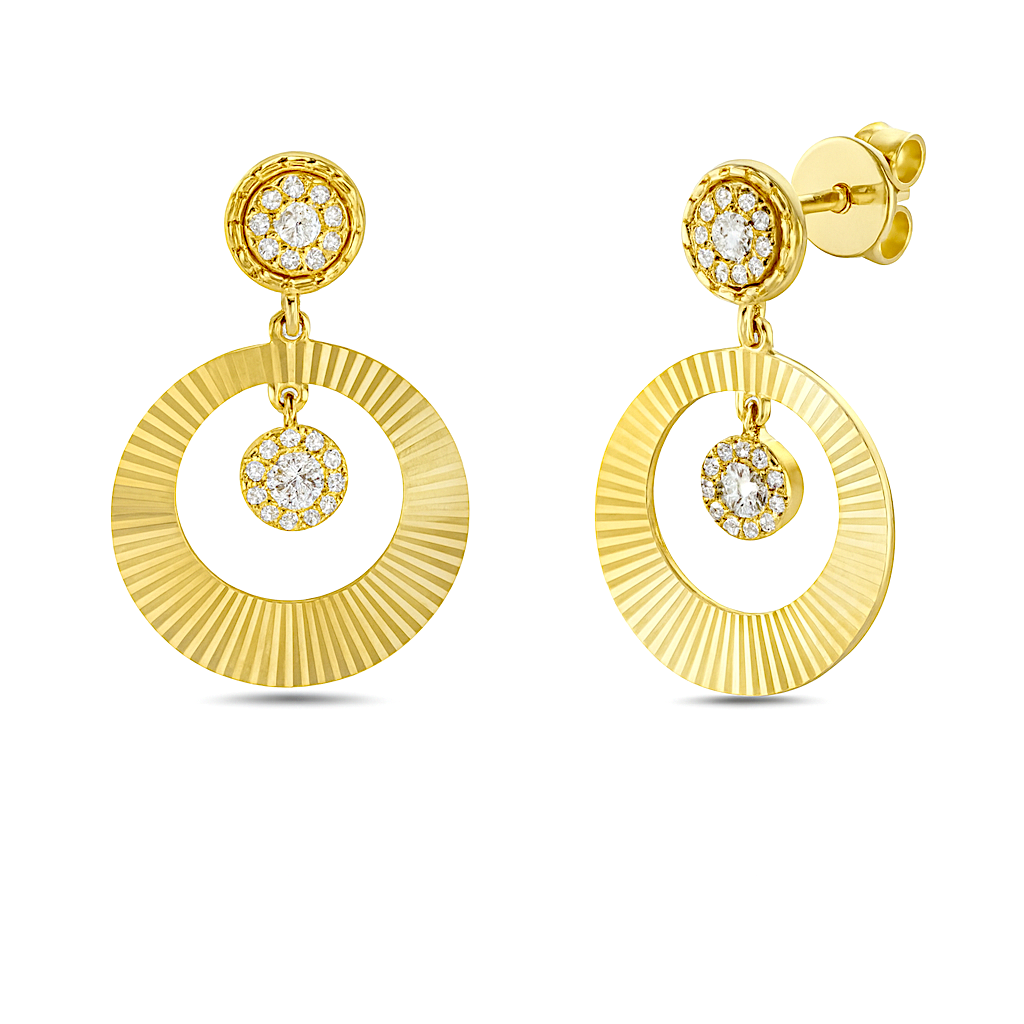 Diamond Dangle Pave Fluted Earrings
