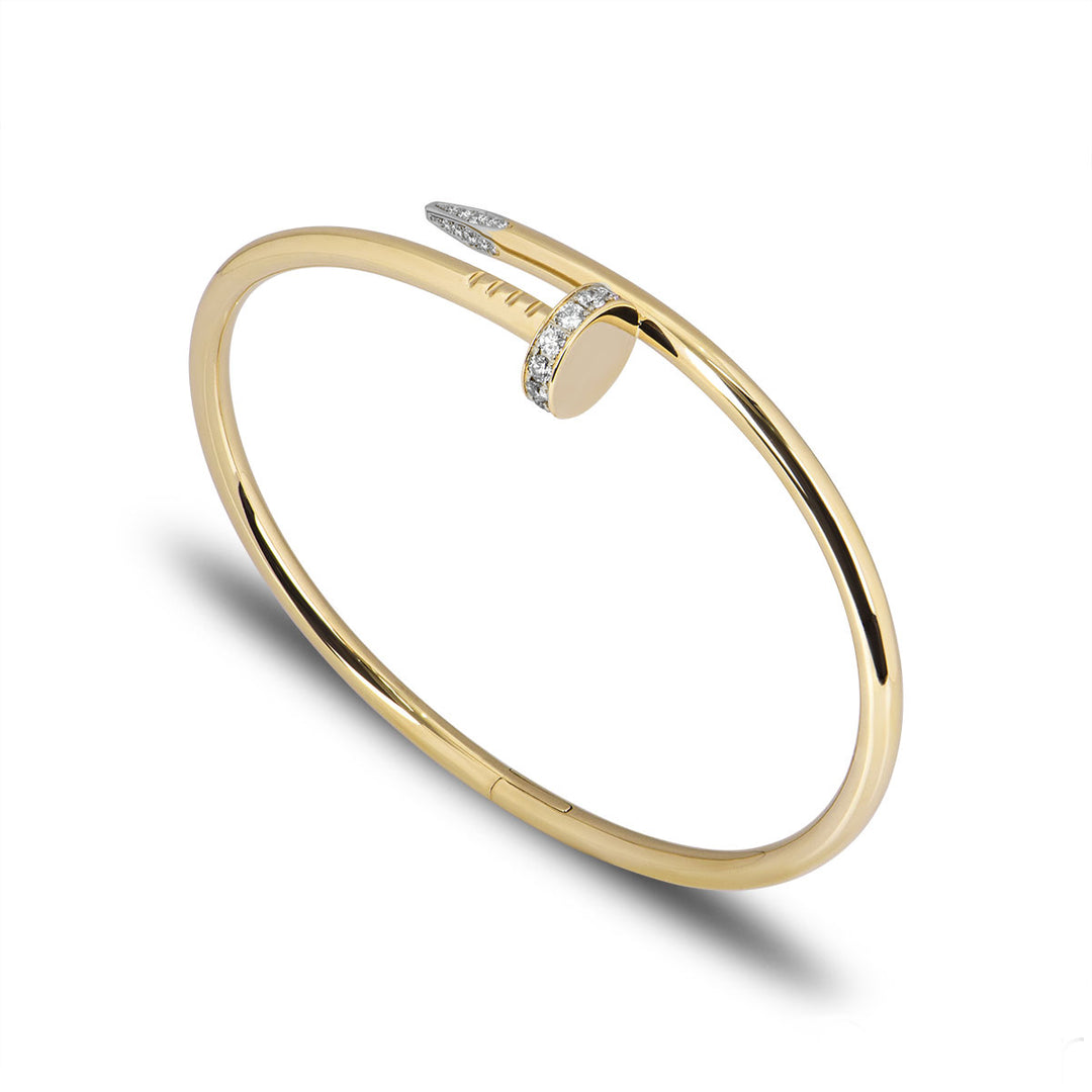 Diamond Nail Yellow Gold Bangle