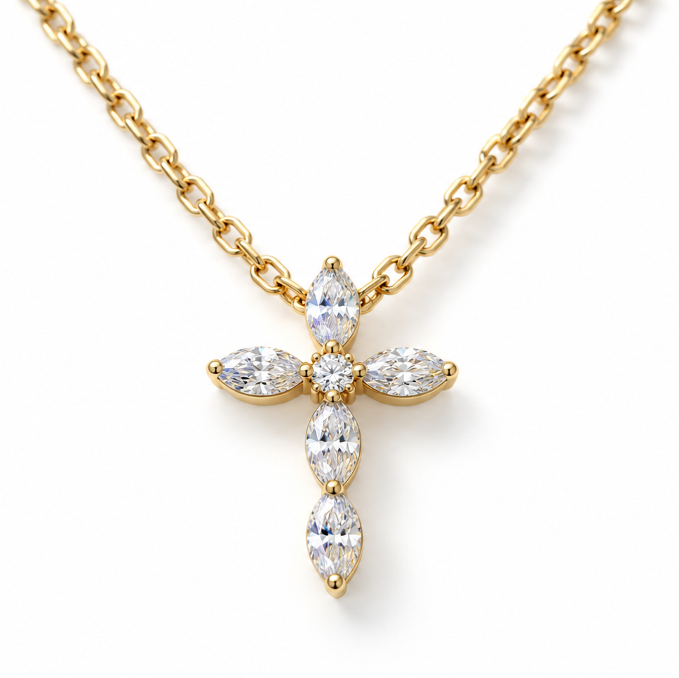0.37ctw Marquise Diamond Lab Grown Cross Gold Necklace