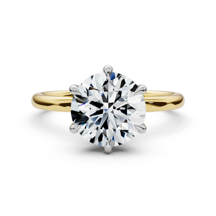 Timeless classic round 6-prong solitaire diamond ring, featuring a brilliant round center diamond securely set in a six-prong setting, offering a sophisticated and elegant design perfect for engagements or special occasions.