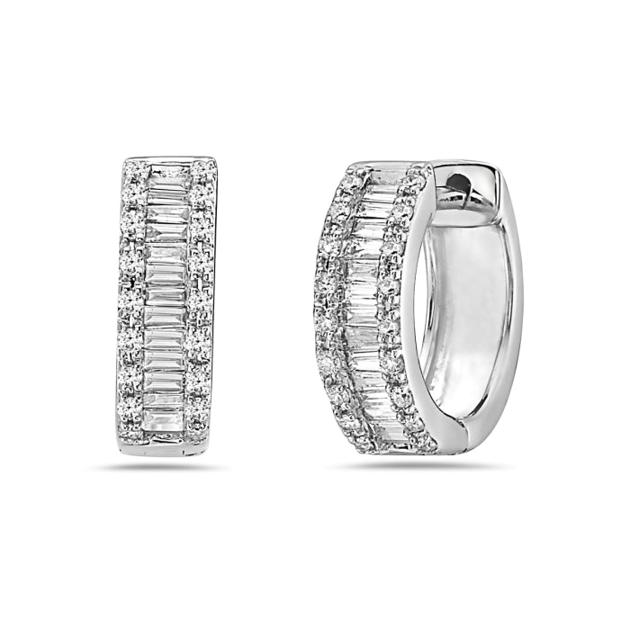 Petite Round & Baguette Diamond Hoops