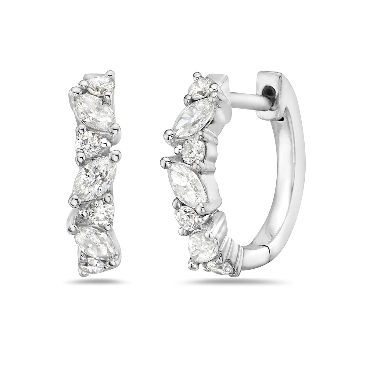 0.46ctw Round & Marquise Diamond 14kt White Gold Hoops