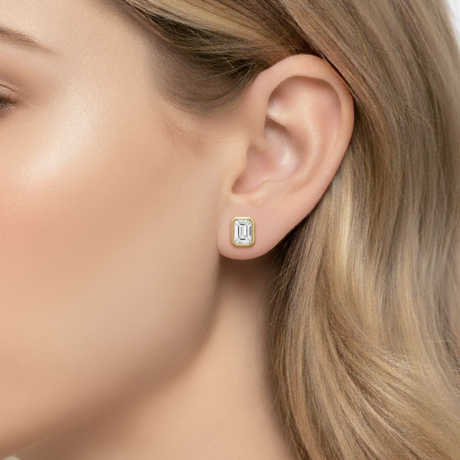 2.00ctw Emerald Diamond Lab Grown Bezel Set Stud Earrings