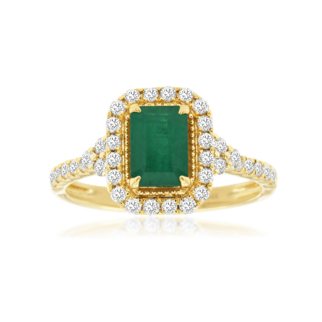 Emerald Gemstone & Diamond Halo Ring