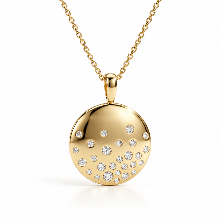 Diamond Yellow Gold Disc Necklace
