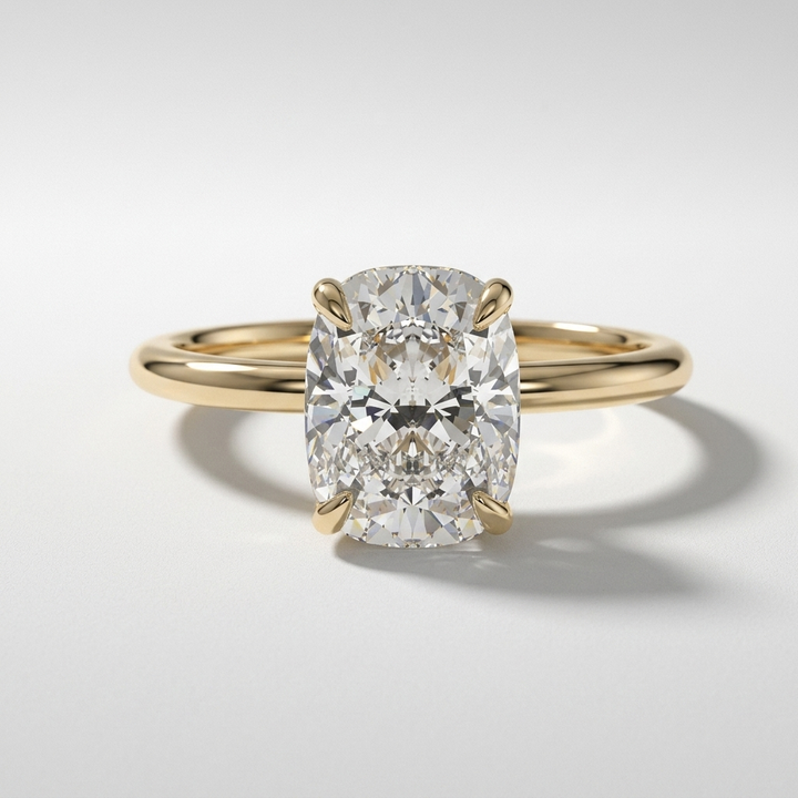 Elongated cushion hidden halo solitaire ring, alternate view
