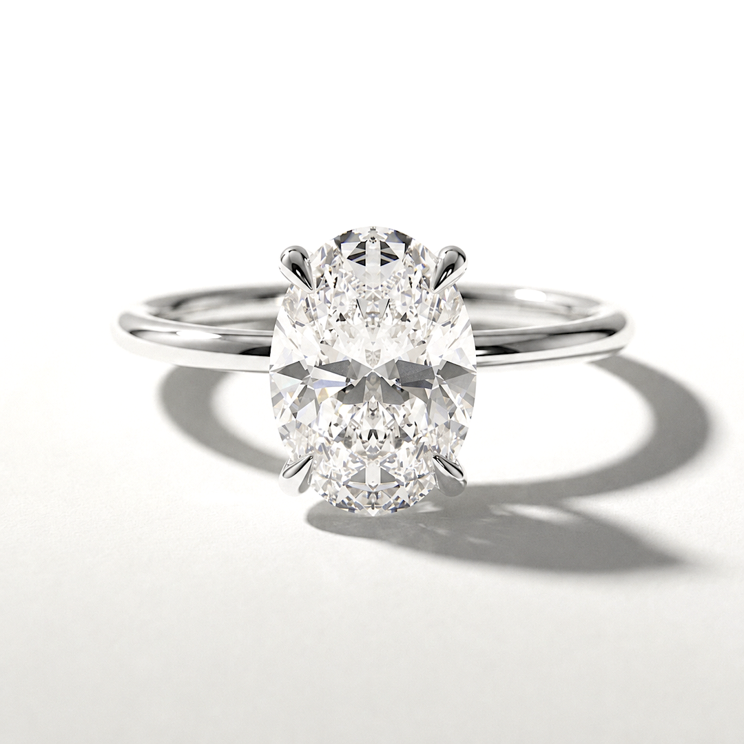 Oval hidden halo solitaire engagement ring, alternate view