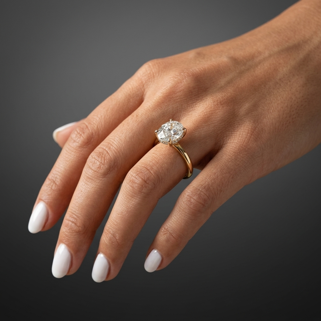 Round hidden halo solitaire engagement ring, additional view