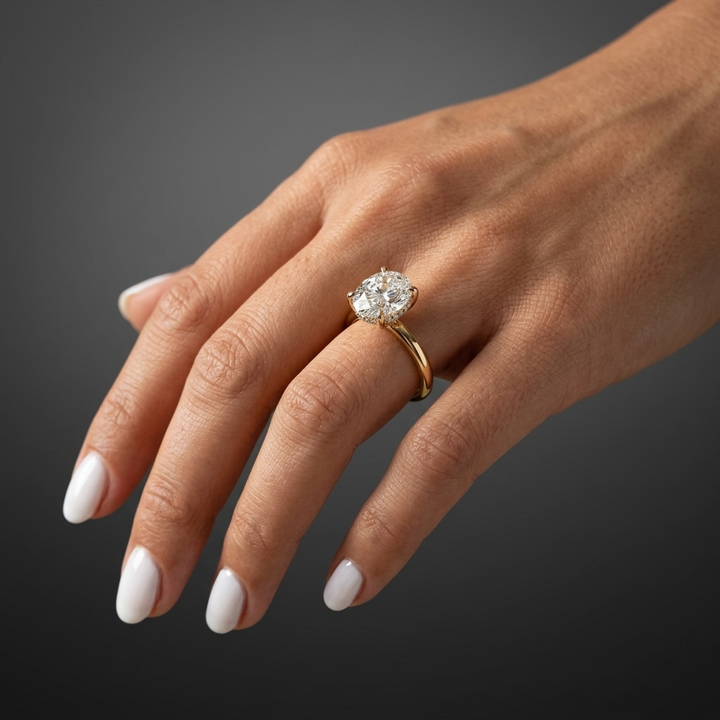 Round hidden halo solitaire engagement ring, additional view