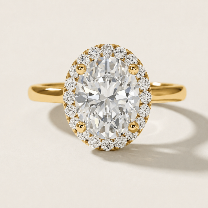 Oval diamond halo engagement ring, alternate view