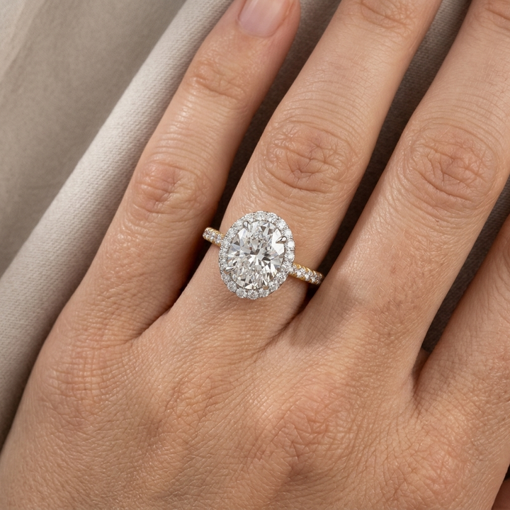 Oval halo diamond accent engagement ring, alternate view