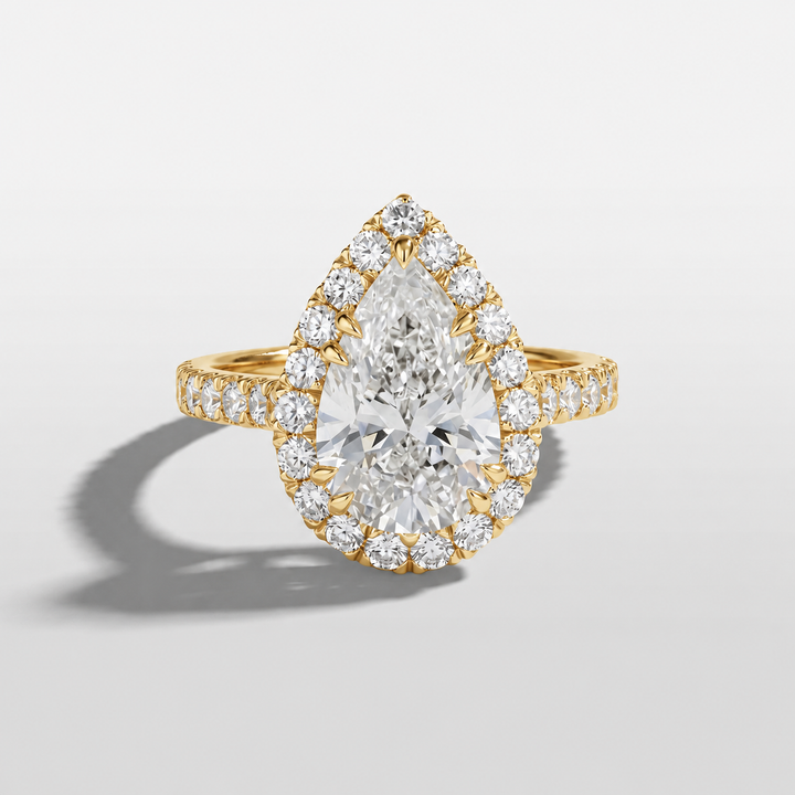 Pear diamond halo engagement ring, alternate view