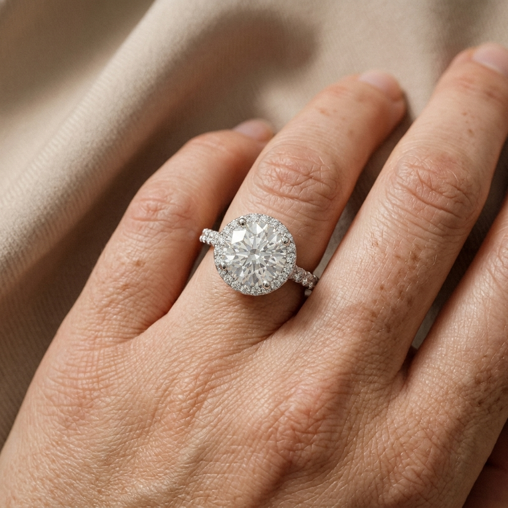 Round diamond halo engagement ring, additional view
