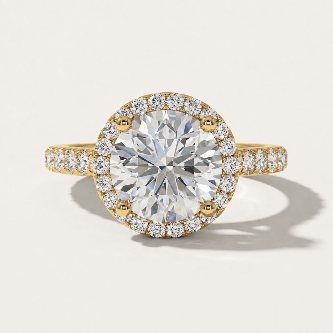 Round diamond halo engagement ring, alternate view