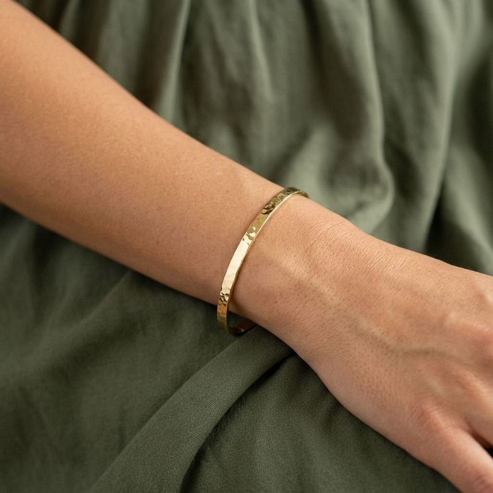 Solid Gold Hammered Bangle - 7 Inch