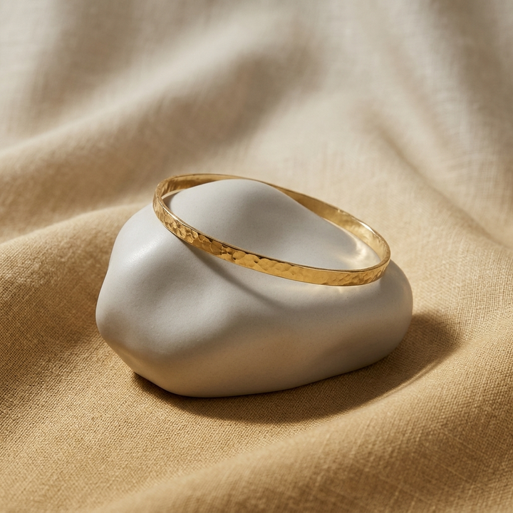 Solid Gold Hammered Bangle - 7 Inch