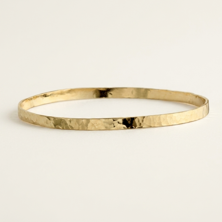 Solid Gold Hammered Bangle - 7 Inch
