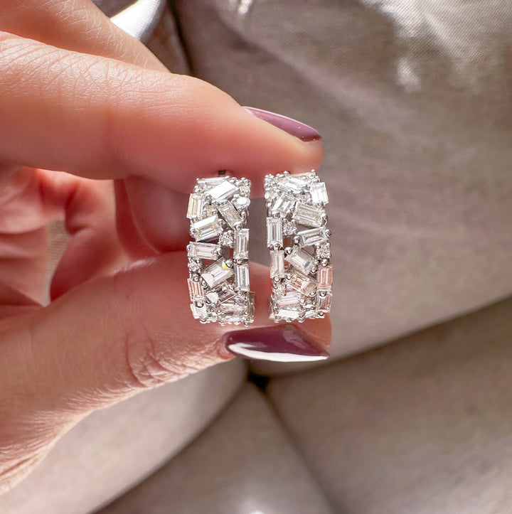 Round & Baguette Diamond Hoop Earrings