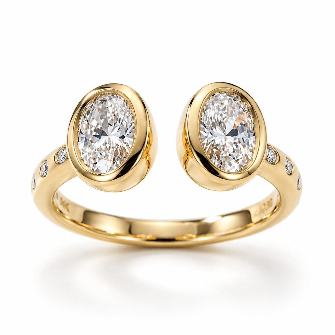 Two Stone Oval Lab Grown Diamond  14kt Yellow Gold Ring