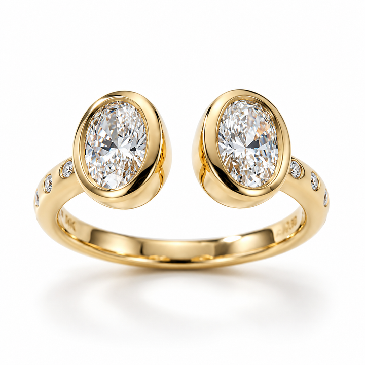 Two Stone Oval Lab Grown Diamond  14kt Yellow Gold Ring