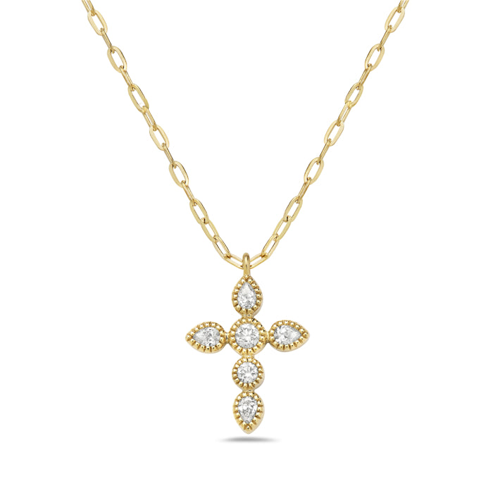 Elegant diamond bezel cross necklace, featuring a sleek cross pendant with sparkling bezel-set diamonds, offering a timeless and meaningful piece of jewelry perfect for everyday wear or special occasions.