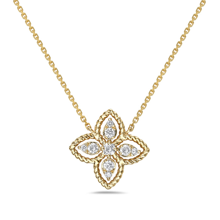 Elegant diamond floral twist necklace, featuring a beautifully twisted design with floral-inspired diamond accents, offering a sophisticated and timeless piece that adds a touch of luxury to any occasion.