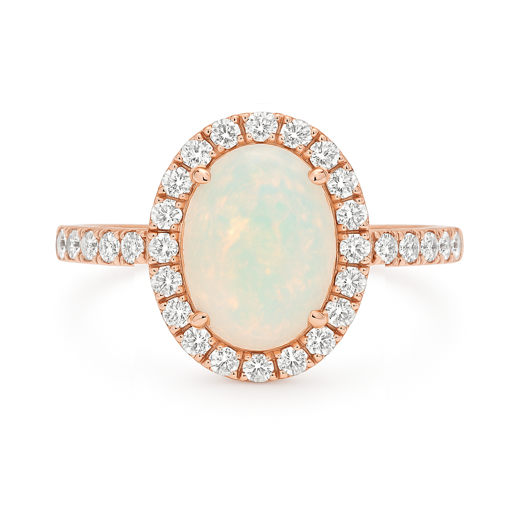 Opal & Diamond Halo Rose Gold Ring