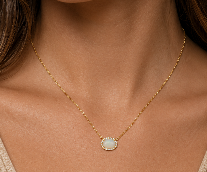 Opal & Diamond Halo Necklace