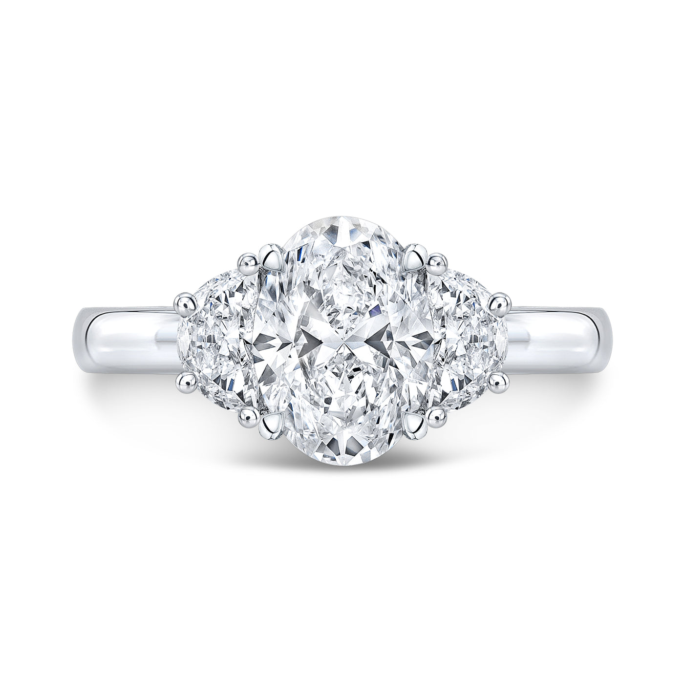 3 Stone - Half Moons - Oval Engagement Ring