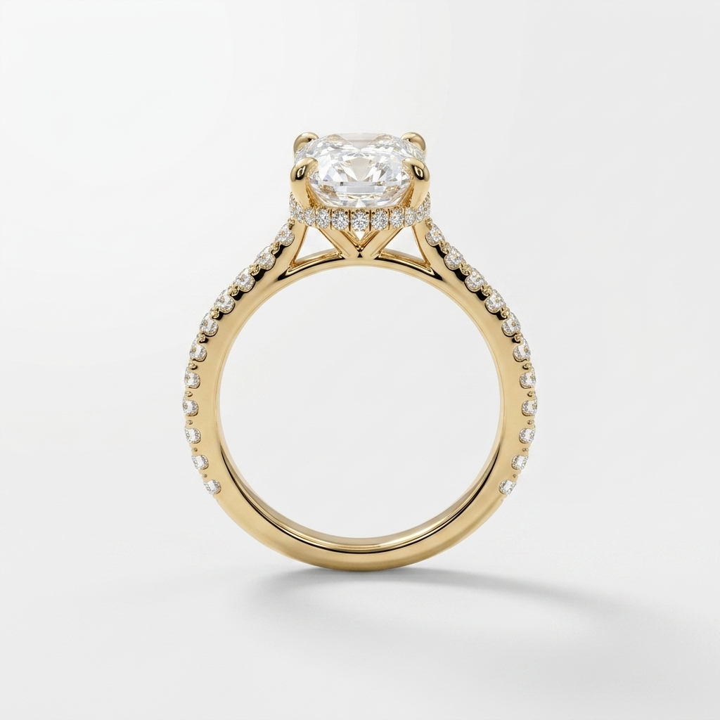 Accented oval diamond engagement ring, detail view