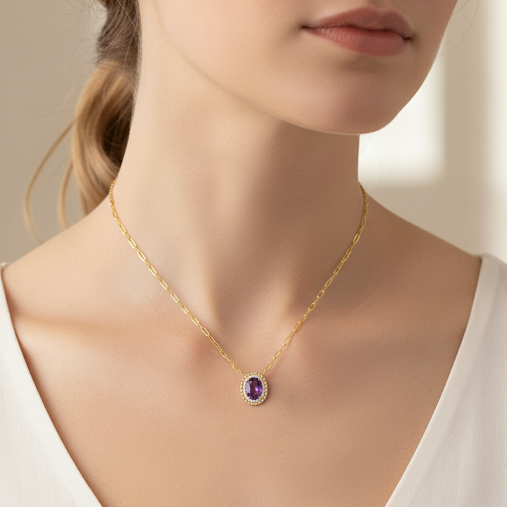 Oval Amethyst & Diamond Necklace