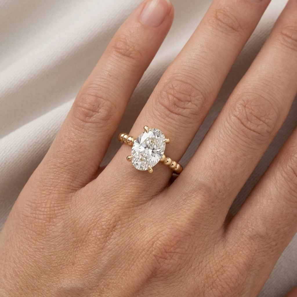 Oval Beaded Solitaire