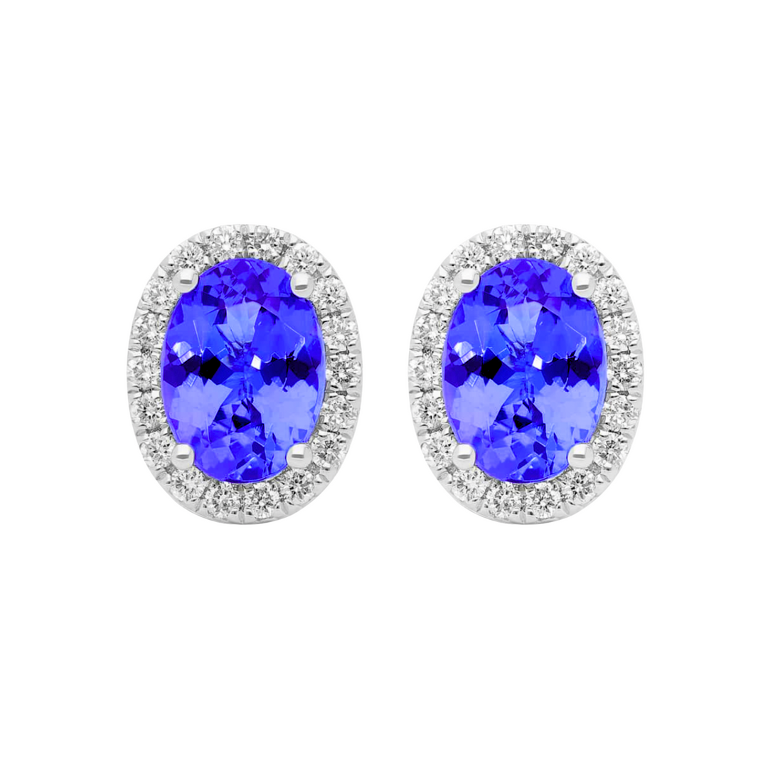 1.87ctw Oval Tanzanite & Diamond Halo Earrings