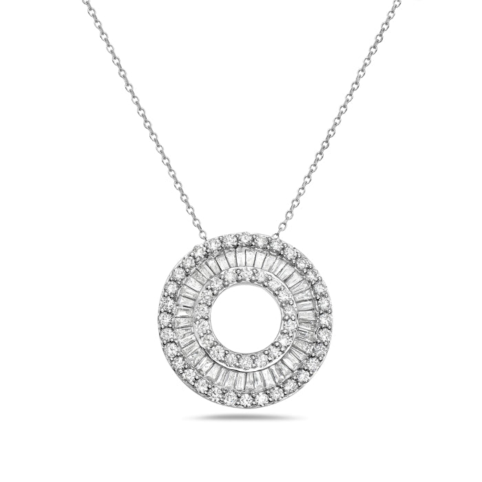 Round & Baguette Diamond Circle Necklace