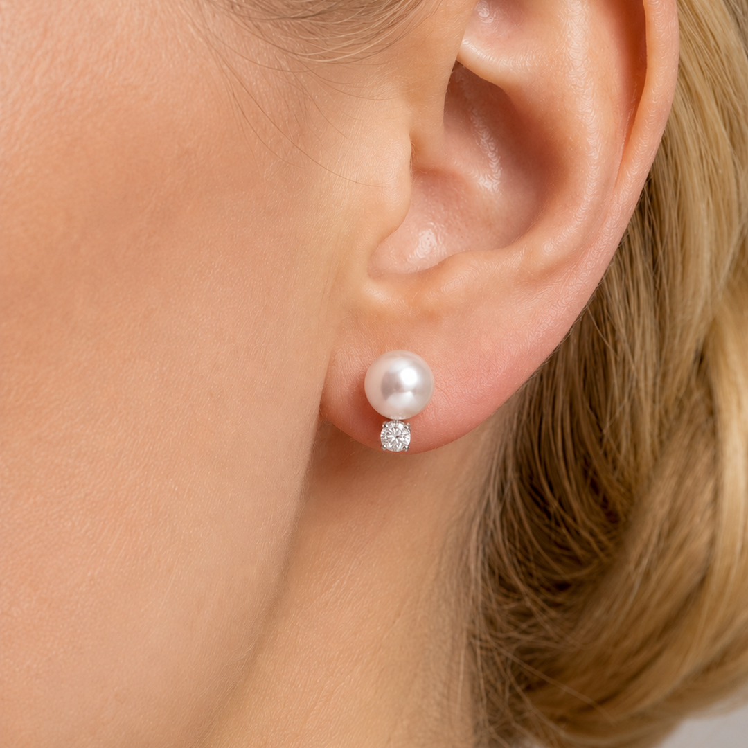 8mm Akoya Pearl & Diamond Earring