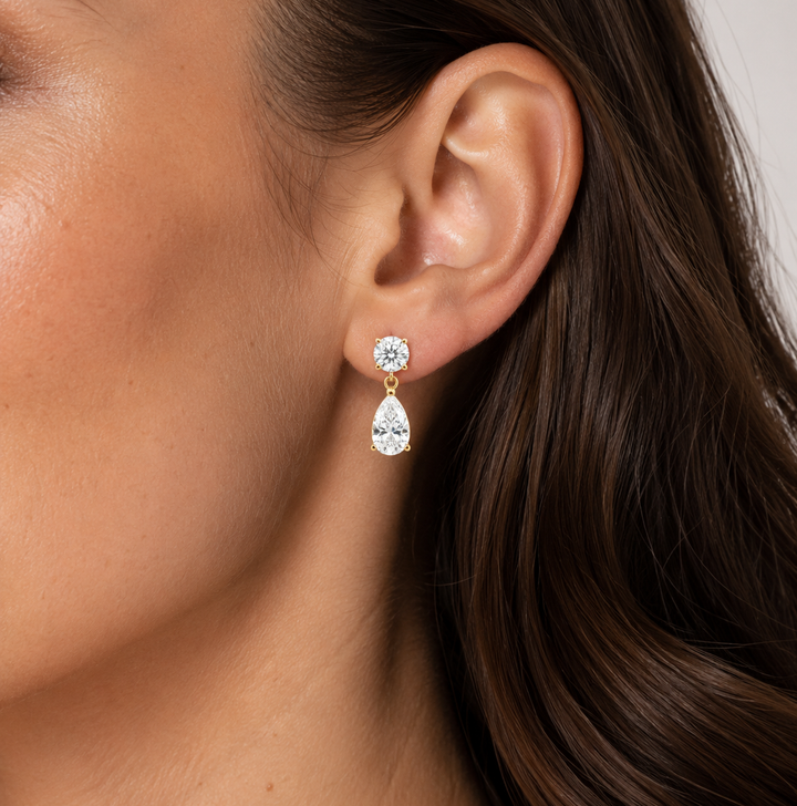 3.00ctw Round & Pear Shape Diamond Drop Earrings