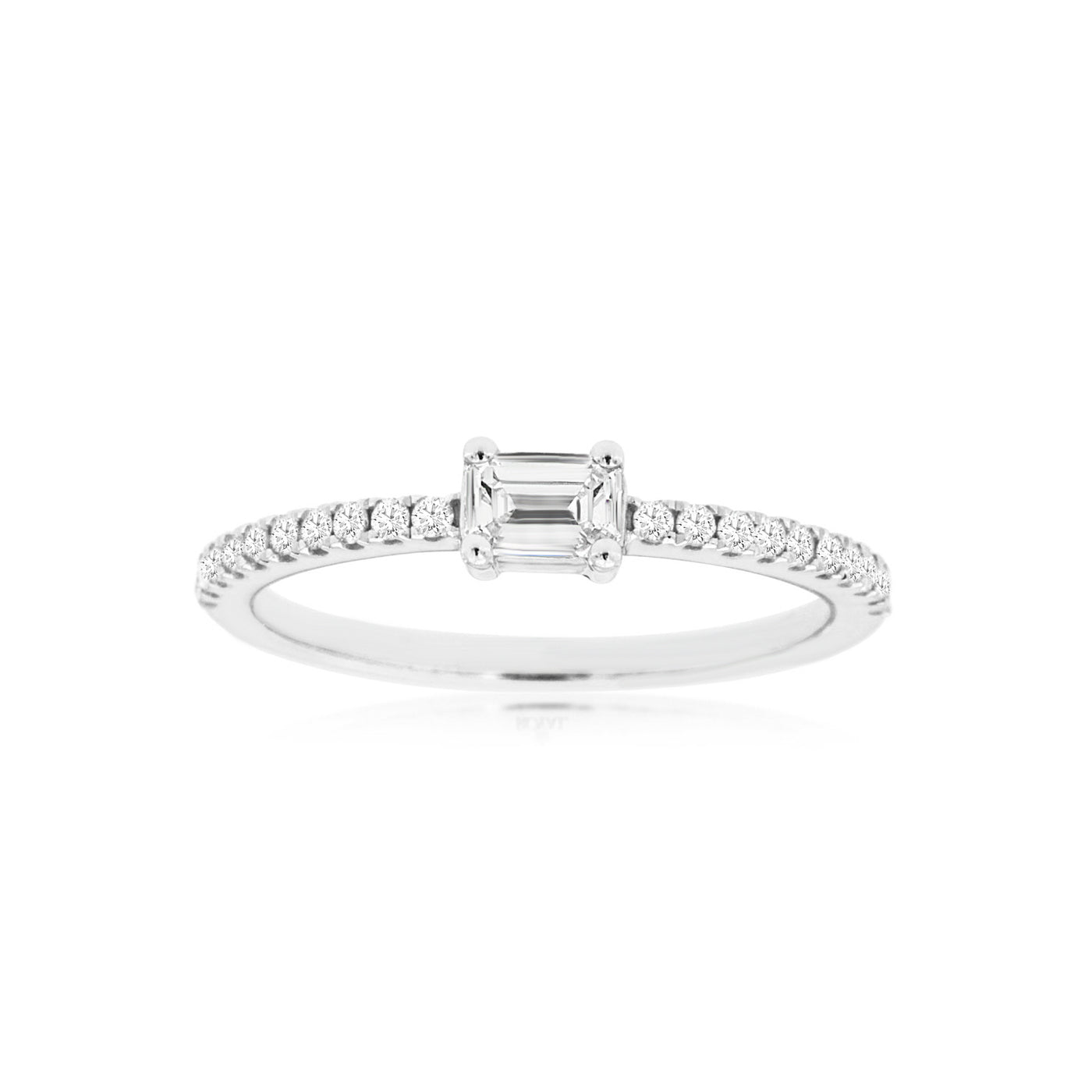Petite Diamond Emerald Cut White Gold Fashion Ring