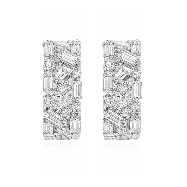 Round & Baguette Diamond Hoop Earrings