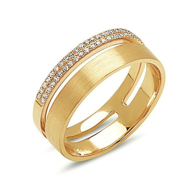 Diamond Split Brushed Gold Ring