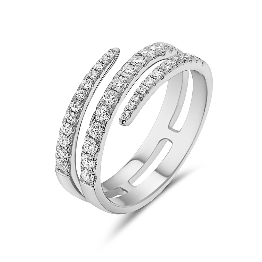 Stylish open diamond wrap ring featuring a modern, open-ended design adorned with shimmering diamonds for a contemporary and elegant look.