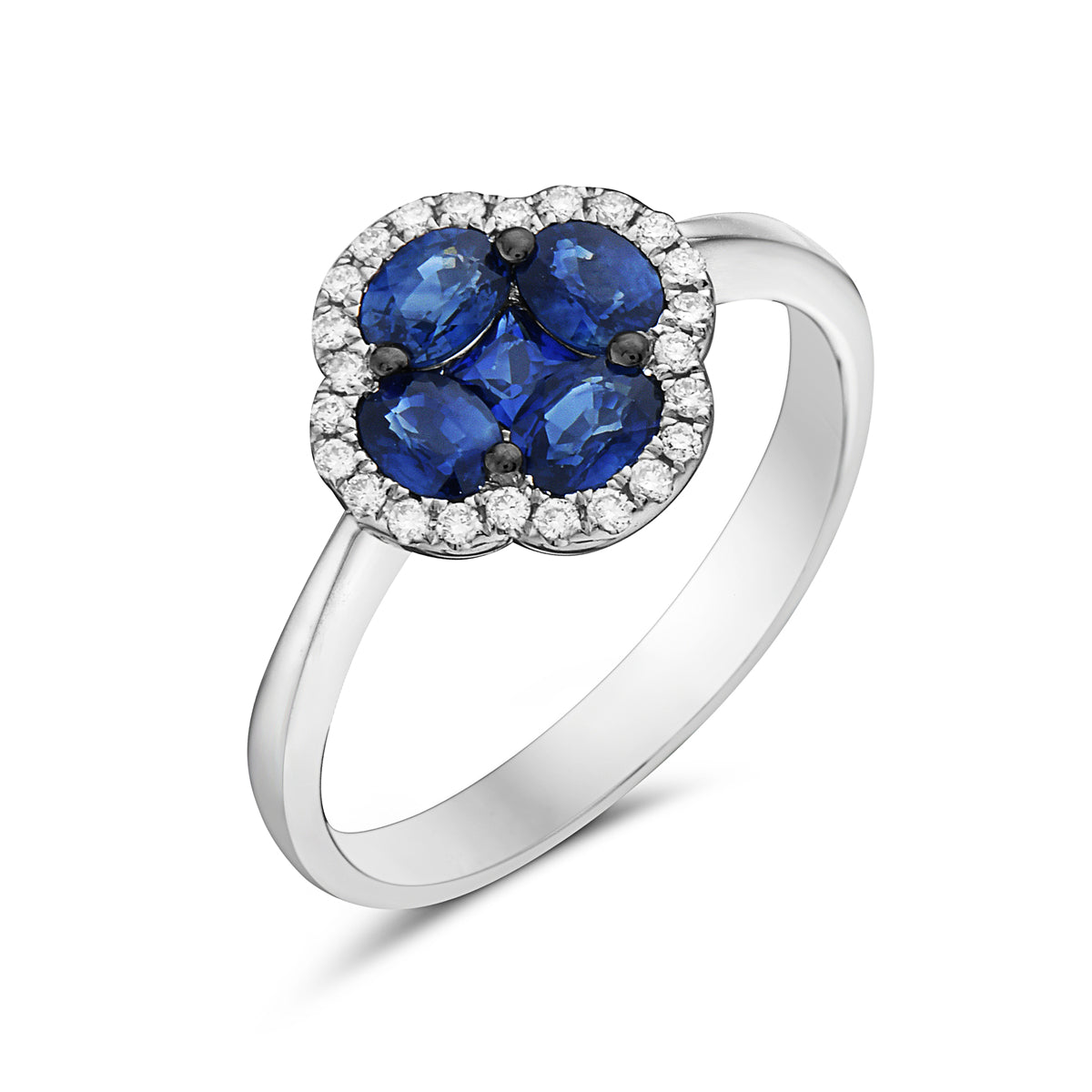 1.21ctw  Blue Sapphire Cluster & Diamond White Gold Ring
