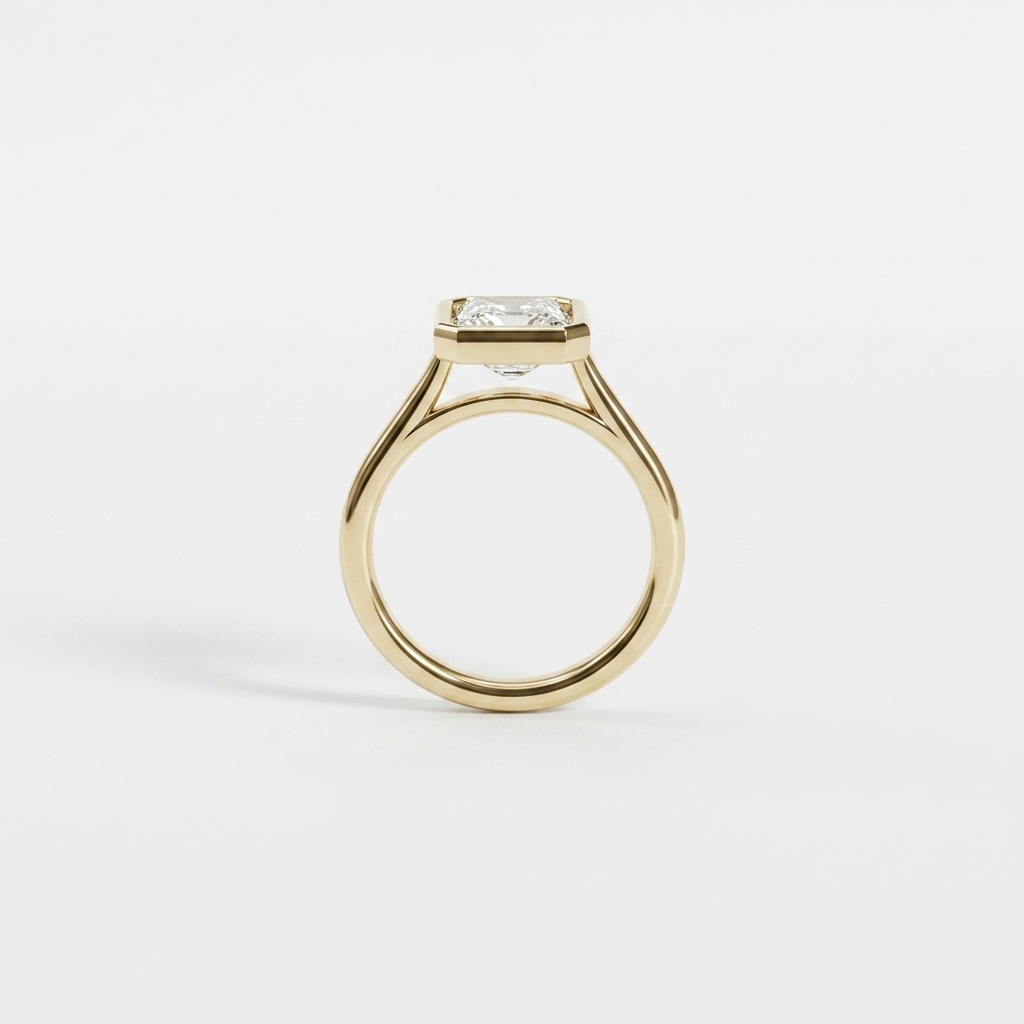 Bezel set radiant diamond solitaire ring, additional view