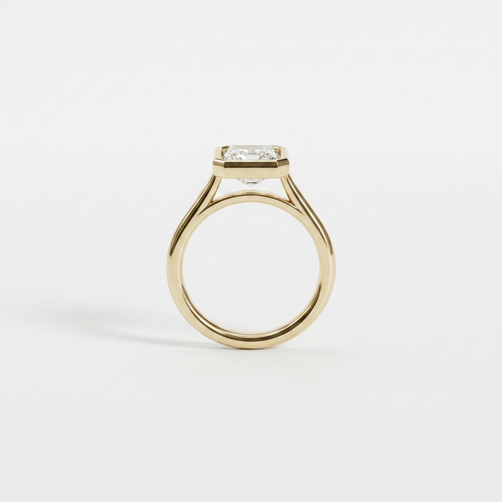 Bezel set radiant diamond solitaire ring, additional view